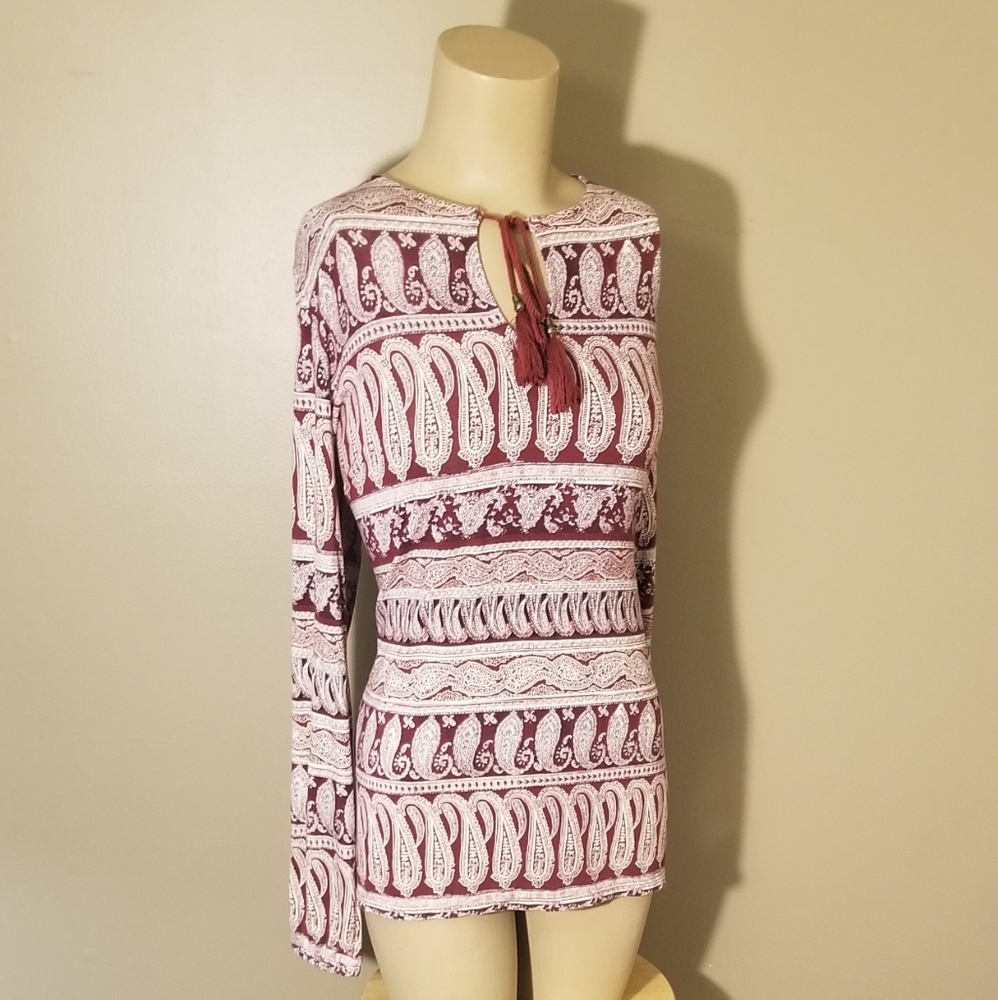 Rose & Olive Boho Chic Burgundy Paisley Top SZ LG